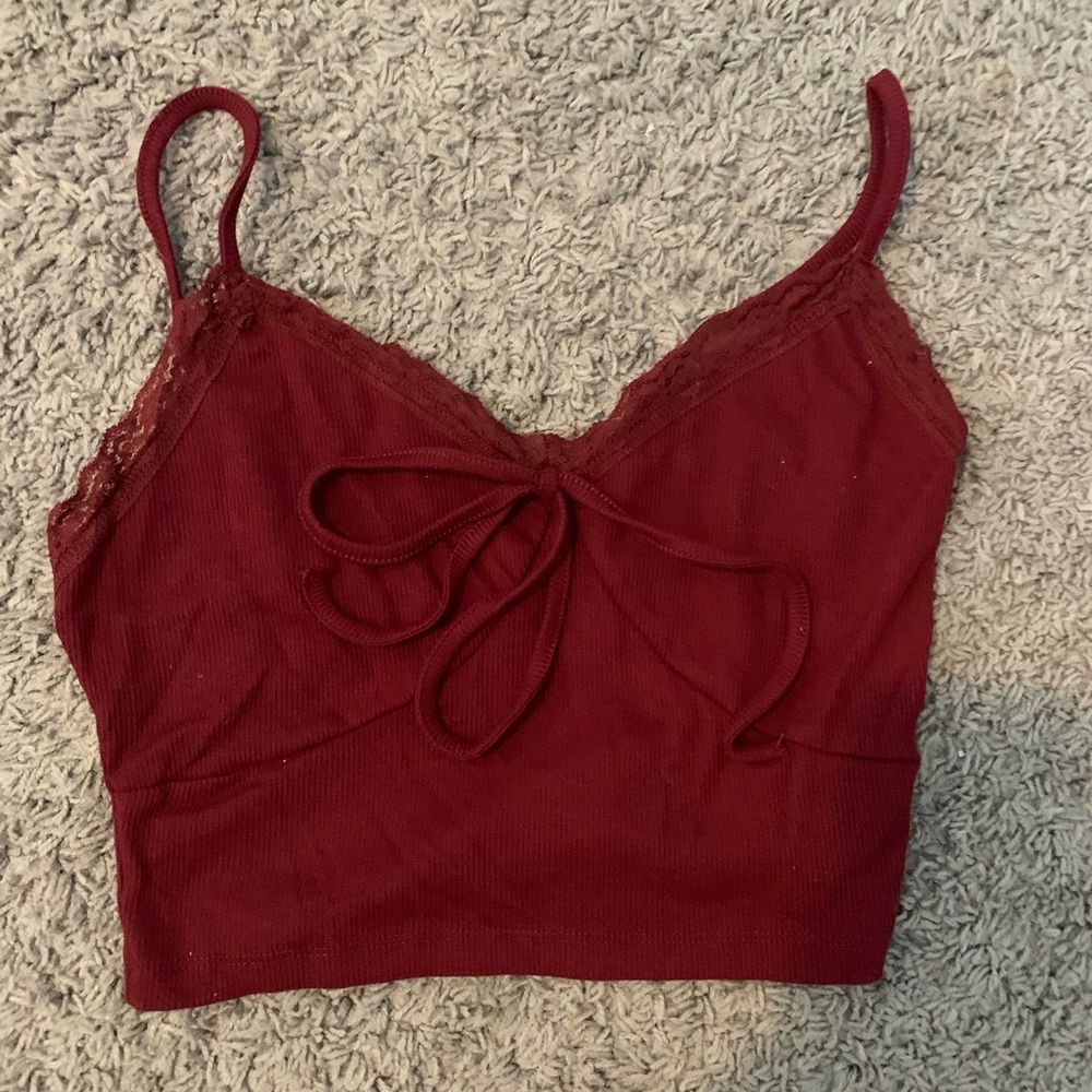 burgundy tie up lace top